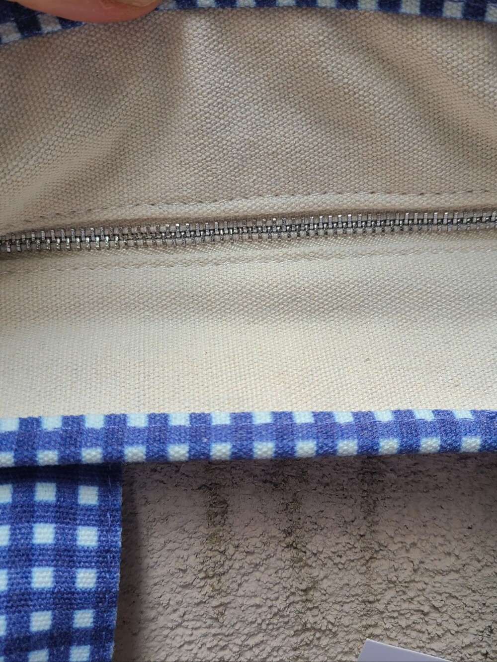 Steve Madden Small Mini Canvas Tote Blue White Gingham with Accessories NWT - Picture 6 of 7